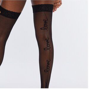 Love Language Fishnet Thigh High Stockings Black Caviar Savage Fenty 2X 3X